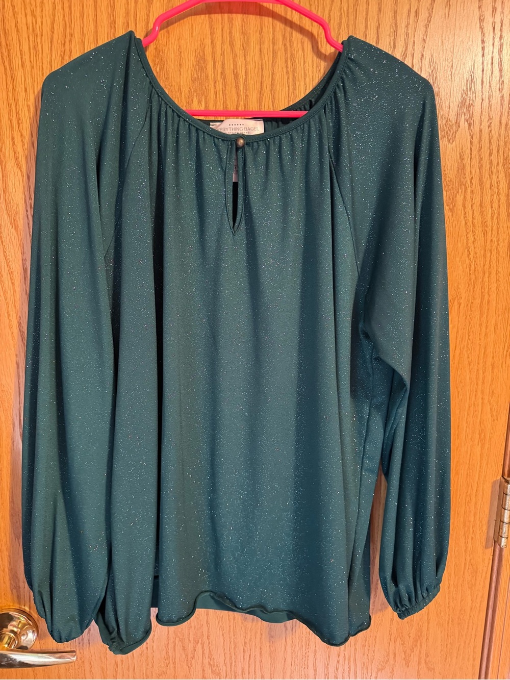 Sparkle-Detail Emerald Green Long-Sleeve Blouse